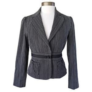 White House Black Market Crop Blazer Size 6 Black & WhIte Stripe Jacket